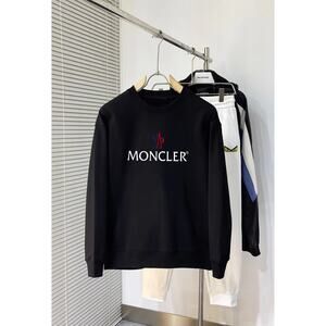 Moncler Men's and Women's Crew Neck Black Long Sleeve T-Shirt